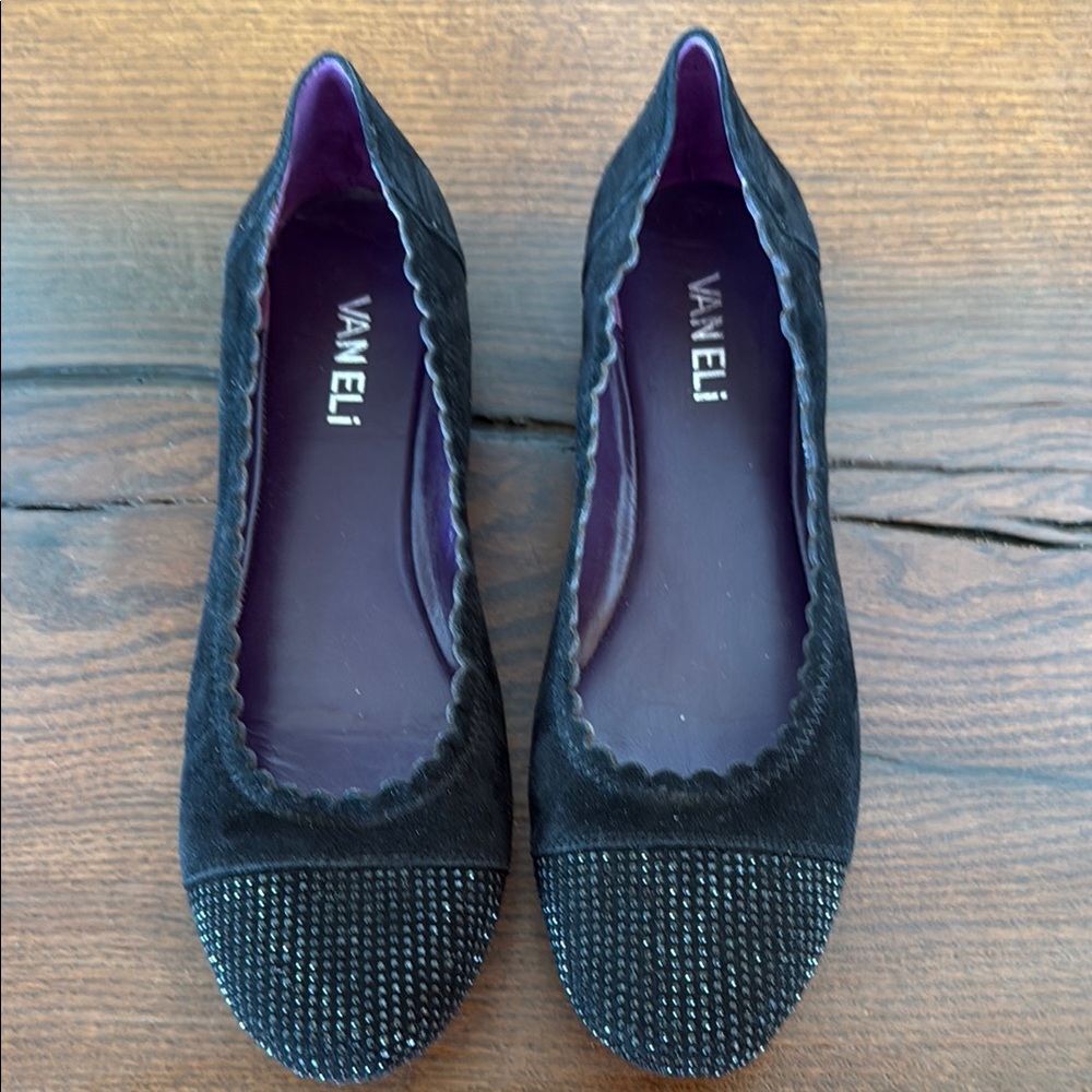 Vaneli Black Flats with Textured Fabric and Decorative Toe